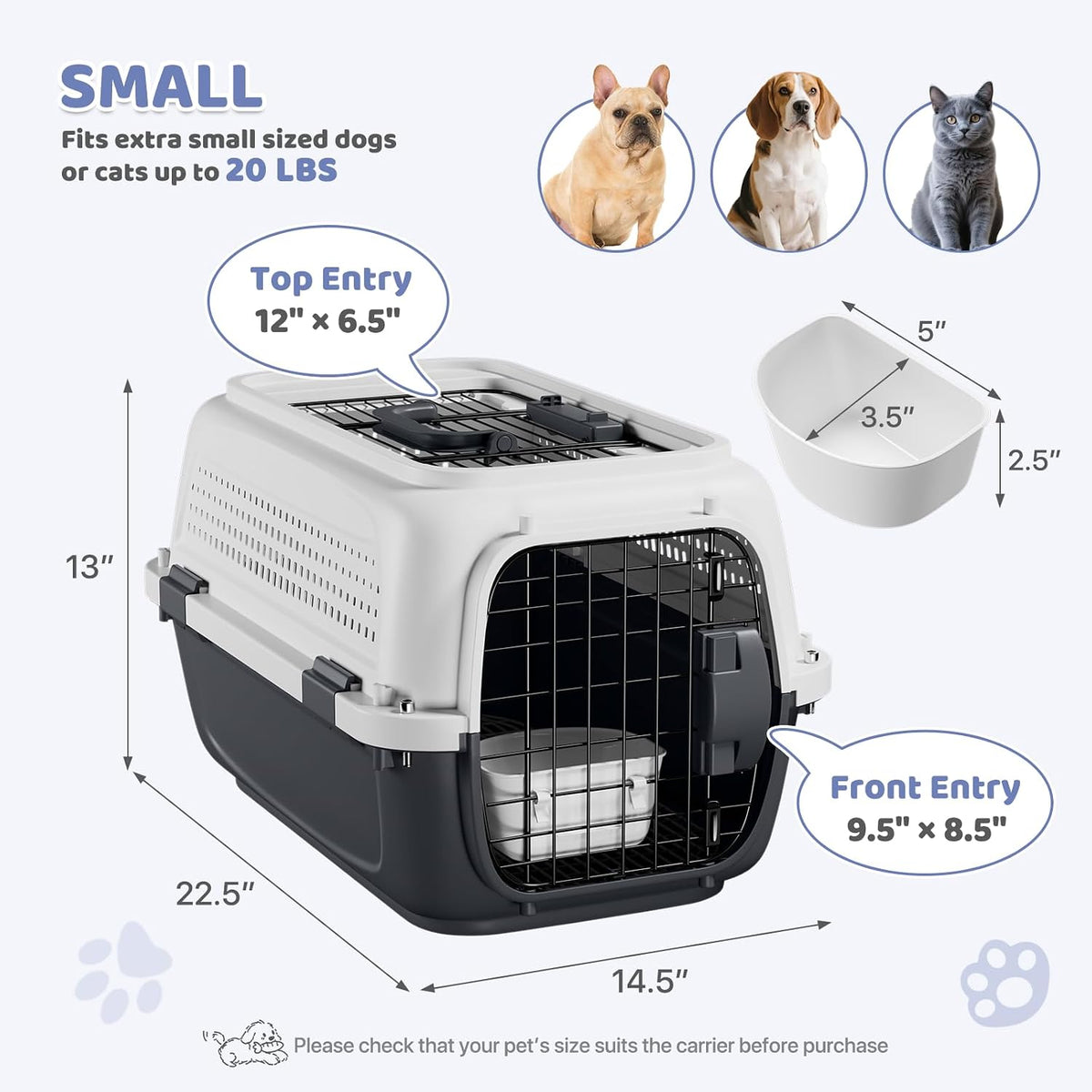 18 Inch Hard-Sided Dog Cat Carrier, Grey