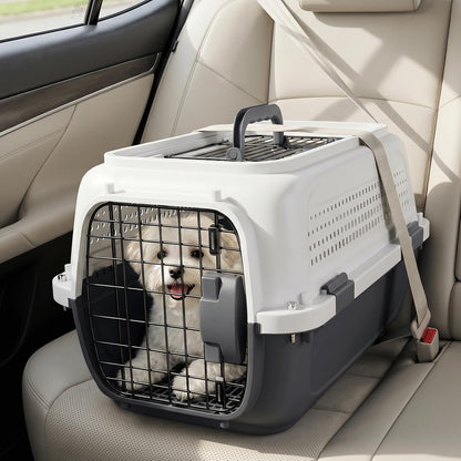 18 Inch Hard-Sided Dog Cat Carrier, Grey