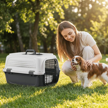 18 Inch Hard-Sided Dog Cat Carrier, Grey