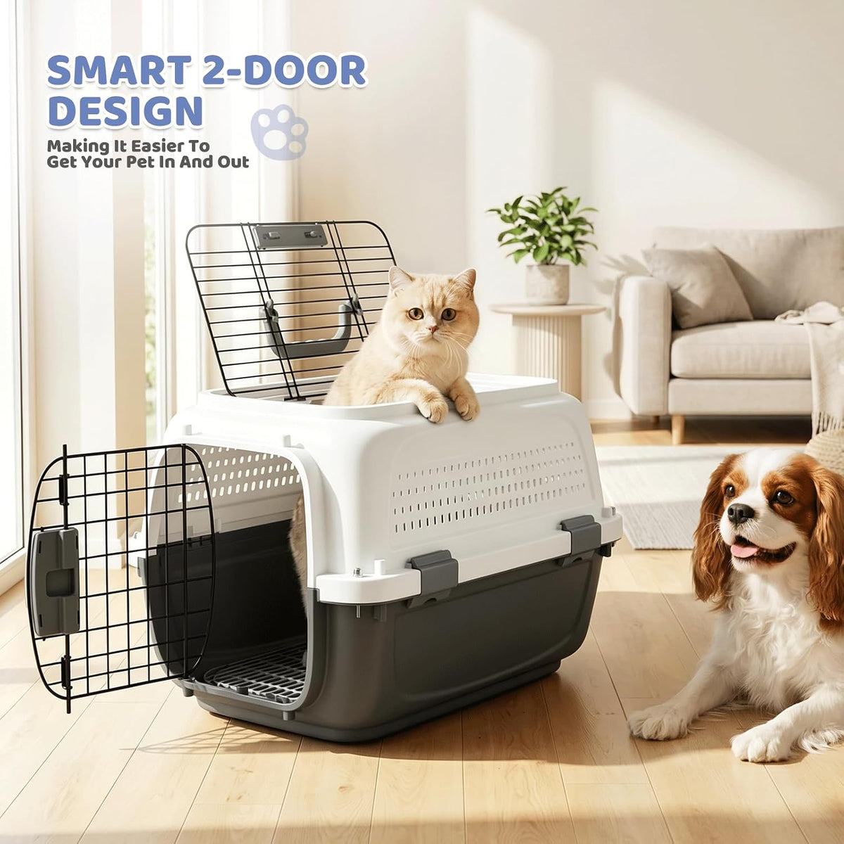 18 Inch Hard-Sided Dog Cat Carrier, Grey