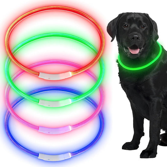 4 Pcs LED Dog Collars, USB Rechargeable, Classic Style, 4 Colors