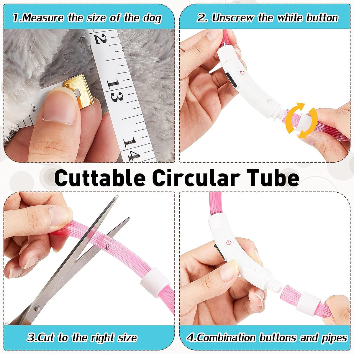 4 Pcs LED Dog Collars, USB Rechargeable, Classic Style, 4 Colors