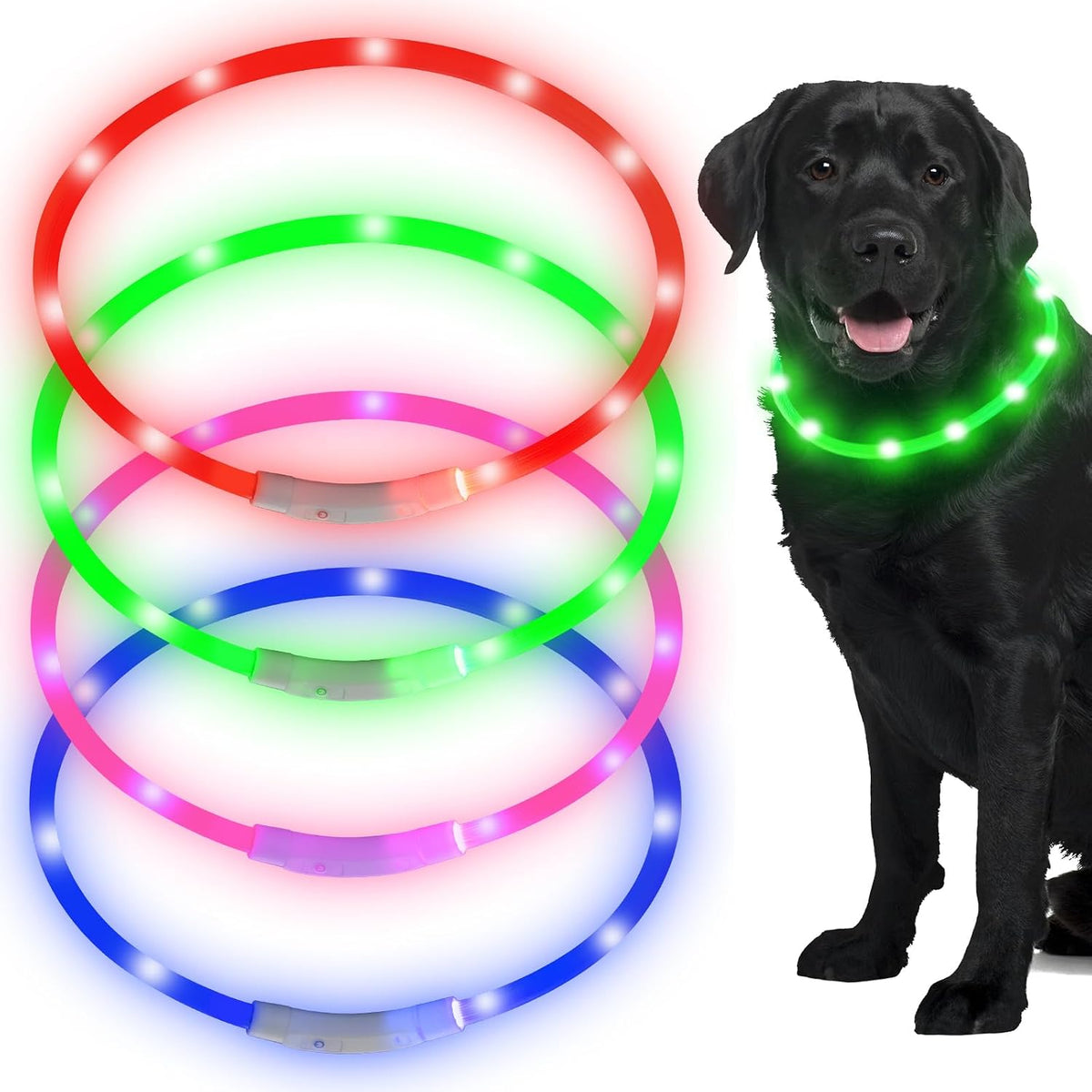 4 Pcs LED Dog Collars, USB Rechargeable, Classic Style, 4 Colors