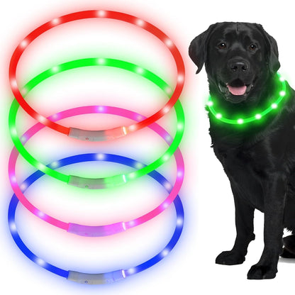 4 Pcs LED Dog Collars, USB Rechargeable, Classic Style, 4 Colors