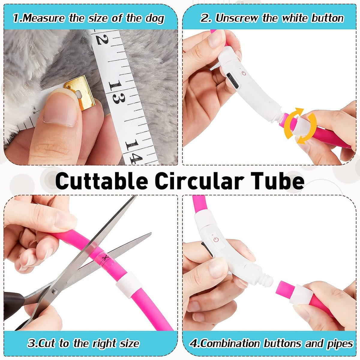 4 Pcs LED Dog Collars, USB Rechargeable, Classic Style, 4 Colors