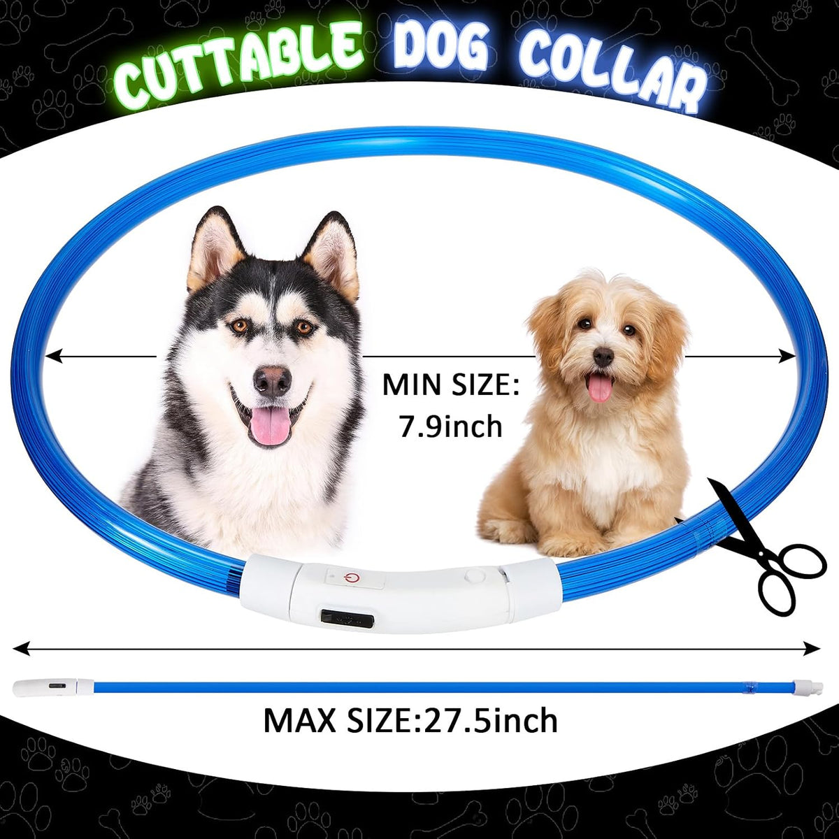 4 Pcs LED Dog Collars, USB Rechargeable, Classic Style, 4 Colors