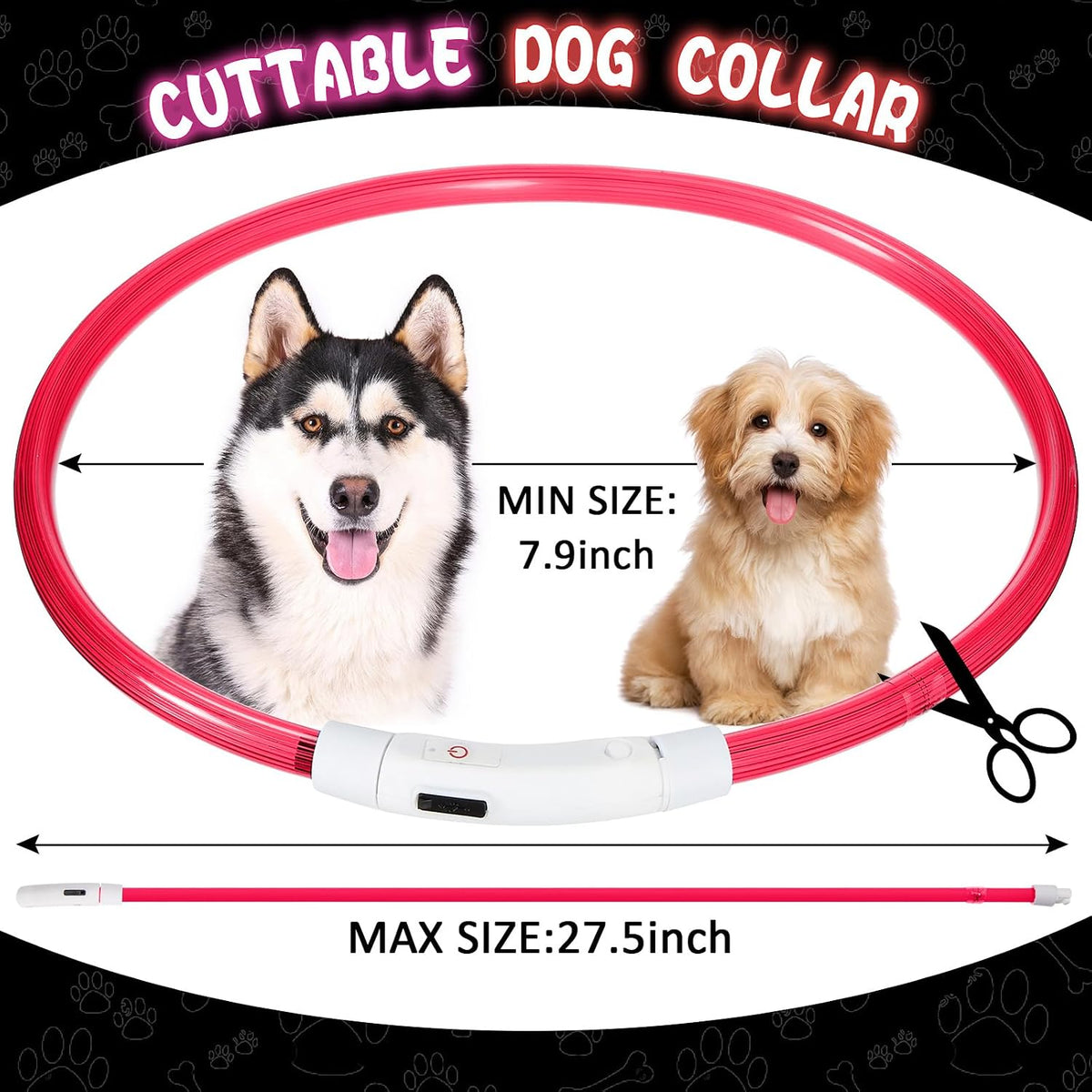 4 Pcs LED Dog Collars, USB Rechargeable, Classic Style, 4 Colors