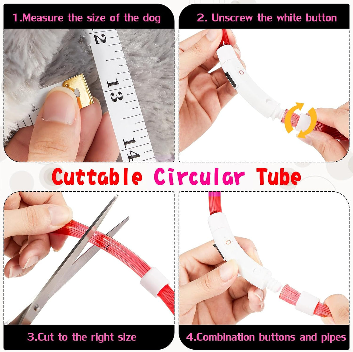 4 Pcs LED Dog Collars, USB Rechargeable, Classic Style, 4 Colors