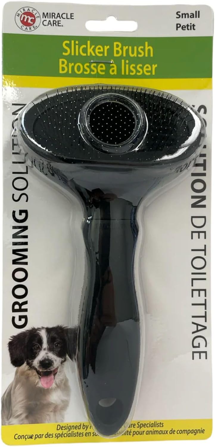 Small Slicker Brush for Dogs and Cats | Grooming Brush Removes Loose Undercoat, Reduce Shedding and Matting, Flexible Pins Protect Skin, Ergonomic & Cushioned Handle