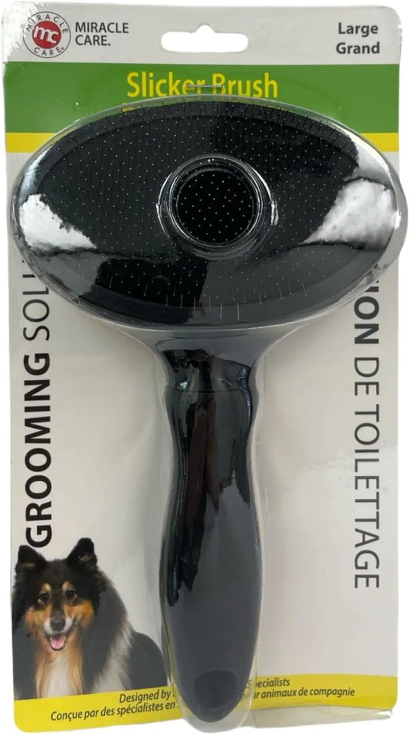 Small Slicker Brush for Dogs and Cats | Grooming Brush Removes Loose Undercoat, Reduce Shedding and Matting, Flexible Pins Protect Skin, Ergonomic & Cushioned Handle