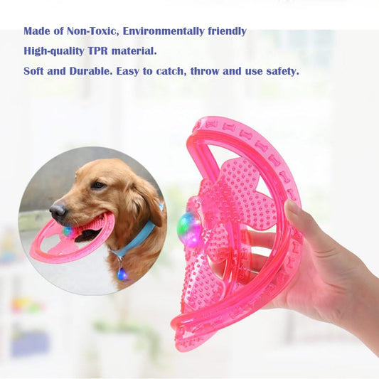 Flying Disc Dog Sport Toy with Flashing LED Lights, Light Up Pet Disk for Ultimate Night Time Play, Pink