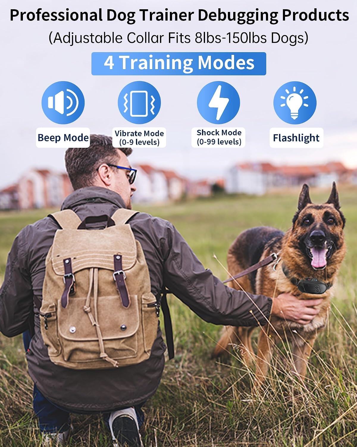 Dog Shock Collar with Remote Control - Rechargeable Dog Training Collar, IPX7 Waterproof E Collar for Dogs with 4 Safe Modes Flashlight Beep Vibration Shock Ideal for All Dog Sizes (8-150lbs)