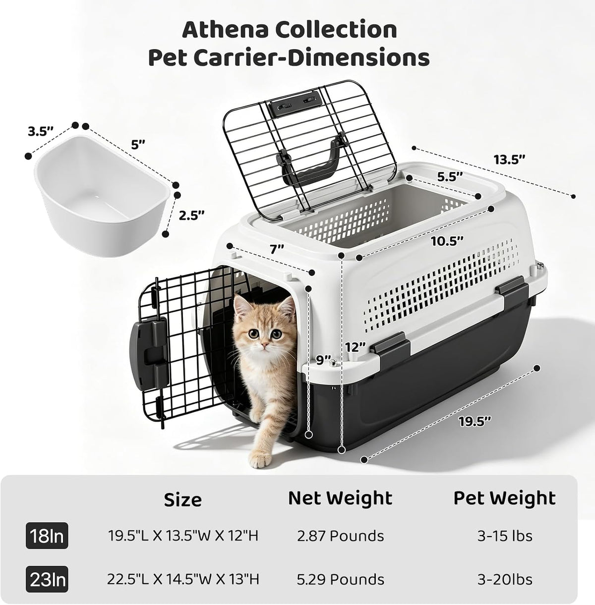 Athena Collection 18" Hard-Sided Travel Pet Carrier for Small Dogs and Cats