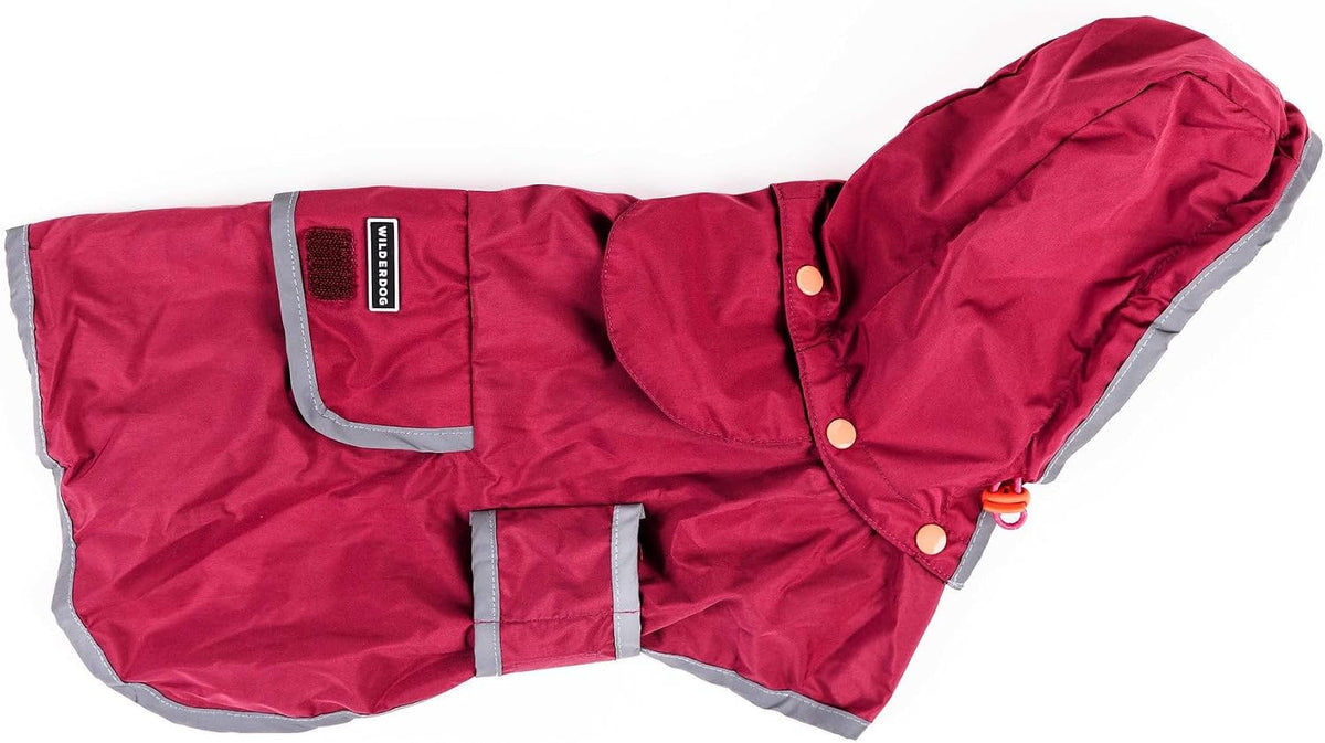 Dog Jacket Waterproof Raincoat with Breathable Interior, Removable Hood, Torso Strap, Secure Closures, Back Pocket and Two Hanging Loops, Foldable into Back Pocket