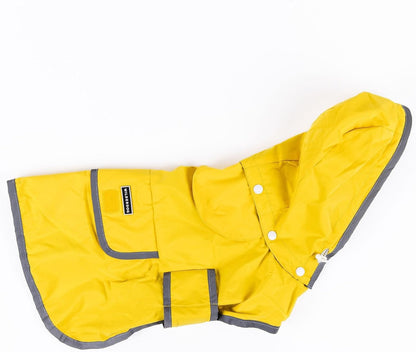 Dog Jacket Waterproof Raincoat with Breathable Interior, Removable Hood, Torso Strap, Secure Closures, Back Pocket and Two Hanging Loops, Foldable into Back Pocket