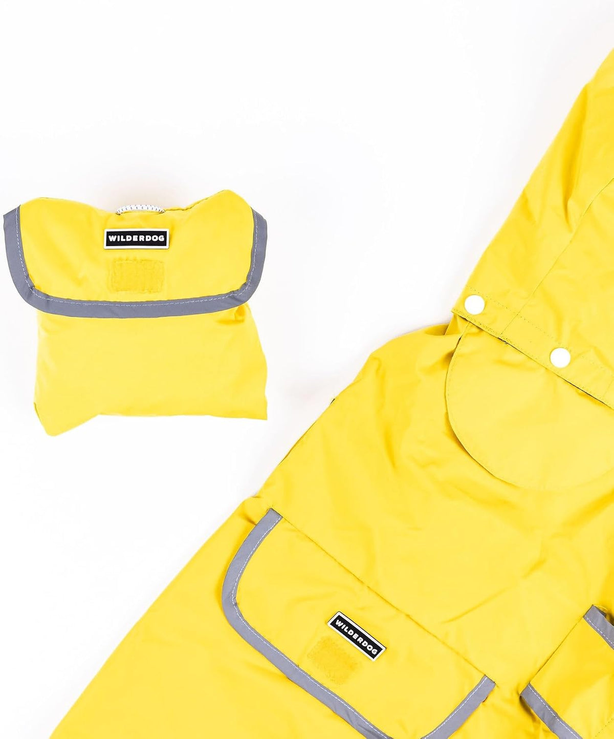Dog Jacket Waterproof Raincoat with Breathable Interior, Removable Hood, Torso Strap, Secure Closures, Back Pocket and Two Hanging Loops, Foldable into Back Pocket
