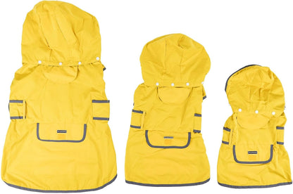 Dog Jacket Waterproof Raincoat with Breathable Interior, Removable Hood, Torso Strap, Secure Closures, Back Pocket and Two Hanging Loops, Foldable into Back Pocket