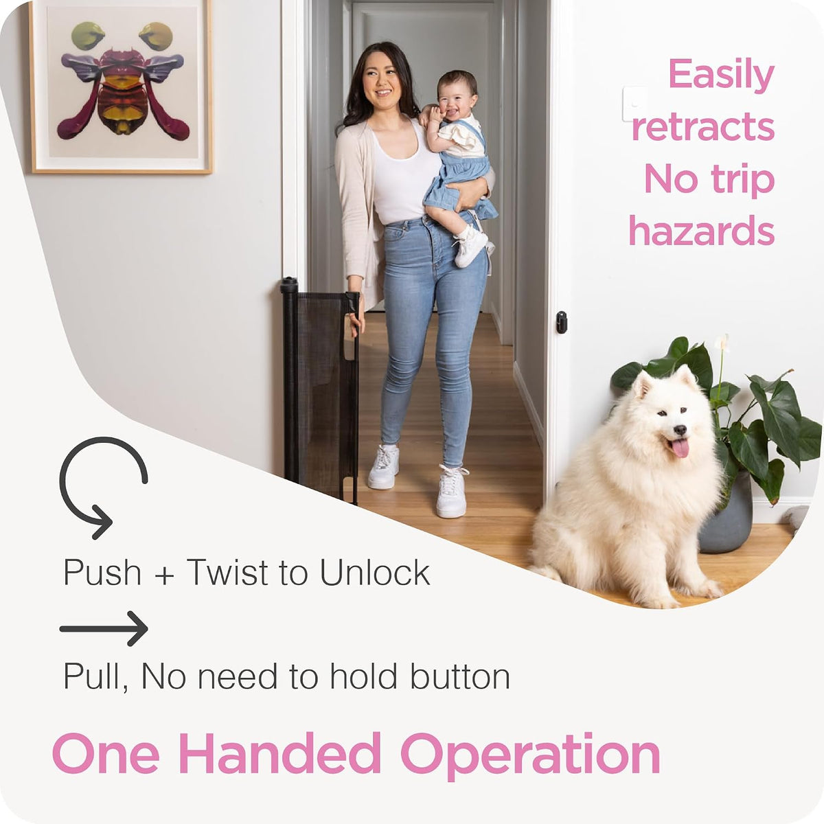 Retractable Baby Gate - Mesh Dog & Pet Gate for Stairs