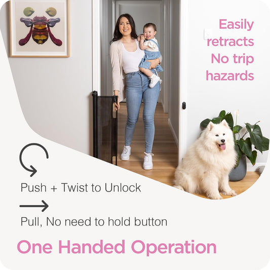 Retractable Baby Gate - Mesh Dog & Pet Gate for Stairs