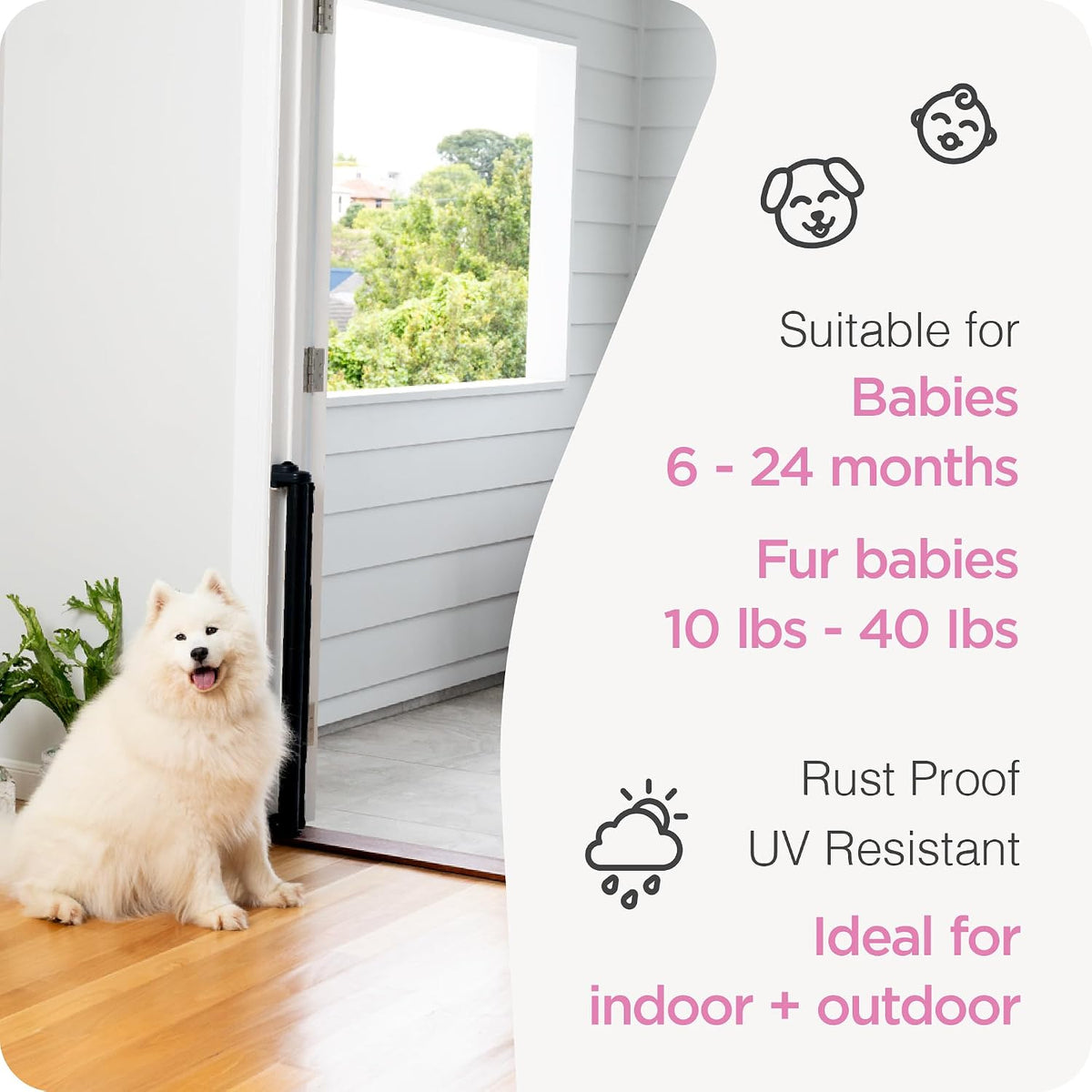 Retractable Baby Gate - Mesh Dog & Pet Gate for Stairs