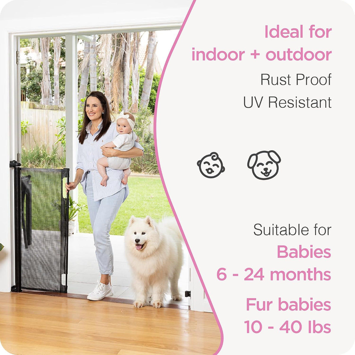 Retractable Baby Gate - Mesh Dog & Pet Gate for Stairs