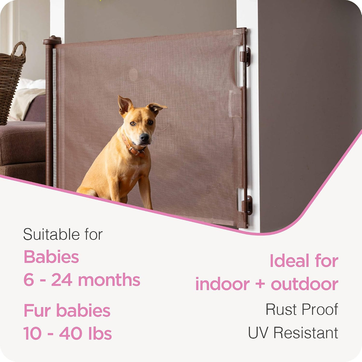 Retractable Baby Gate - Mesh Dog & Pet Gate for Stairs