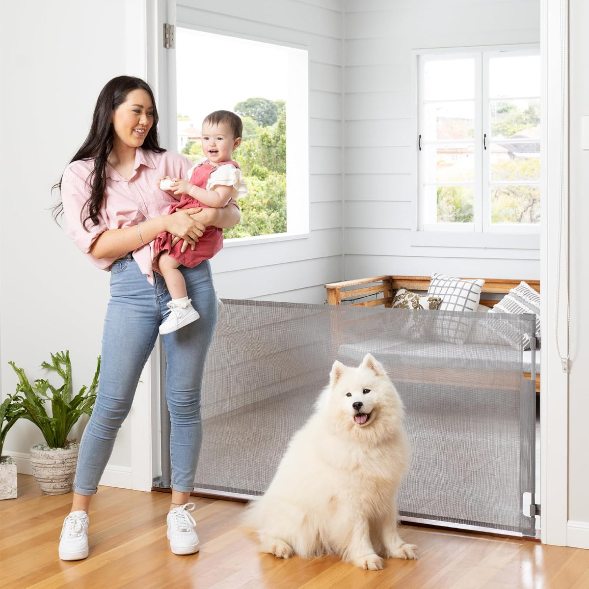 Retractable Baby Gate - Mesh Dog & Pet Gate for Stairs