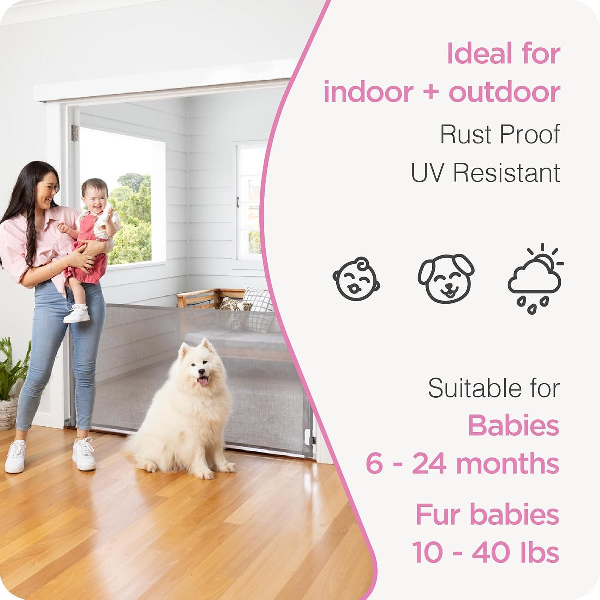 Retractable Baby Gate - Mesh Dog & Pet Gate for Stairs