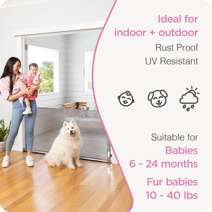 Retractable Baby Gate - Mesh Dog & Pet Gate for Stairs