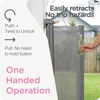 Retractable Baby Gate - Mesh Dog & Pet Gate for Stairs