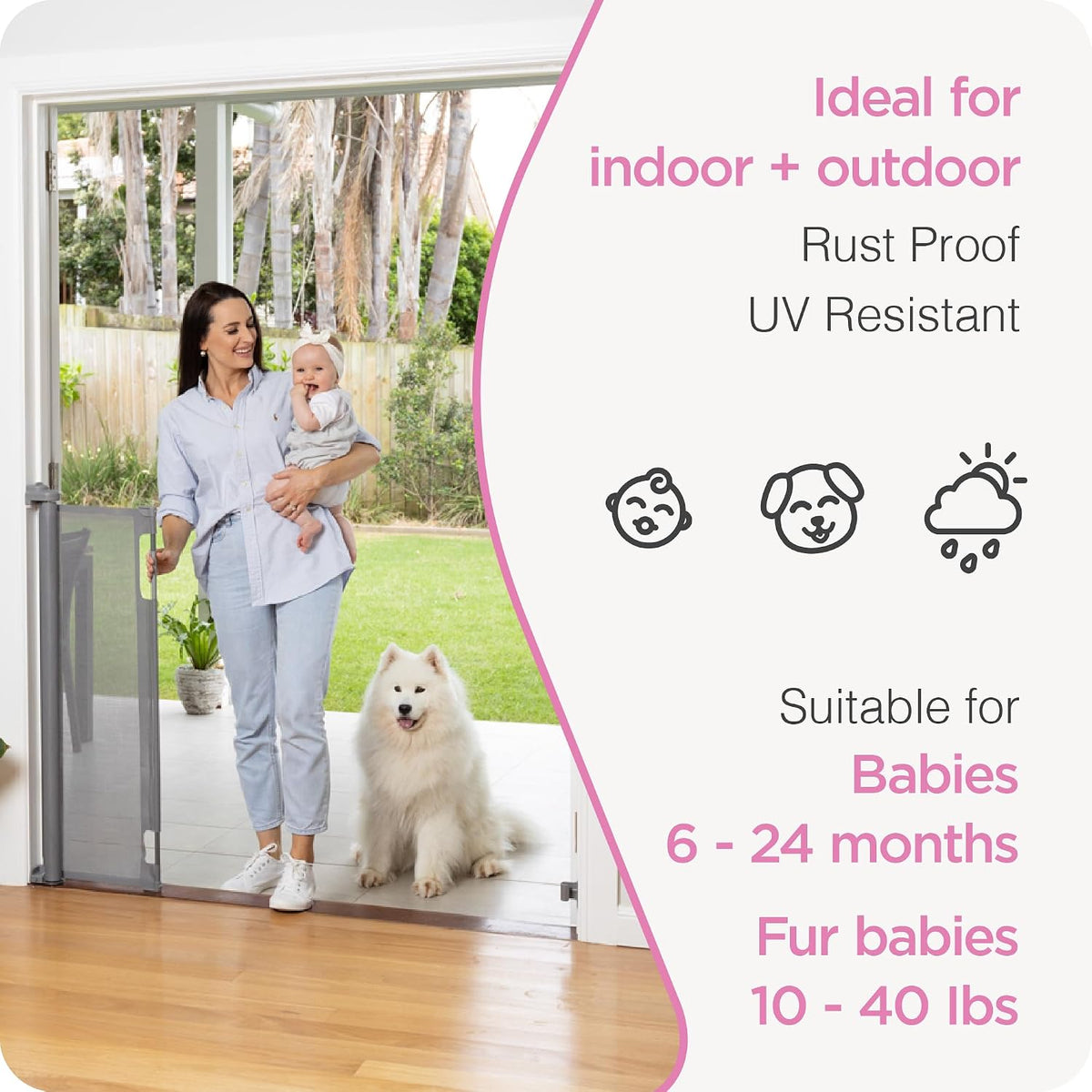 Retractable Baby Gate - Mesh Dog & Pet Gate for Stairs