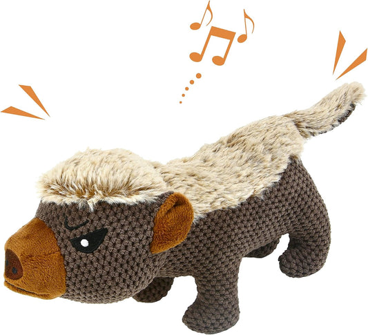Dog Plush Toys for Aggressive Chewers, Indestructible Dog Squeaky Toys with Crinkle Paper, Durable Teething Chew Toys for Medium and Large Breed (Grey)