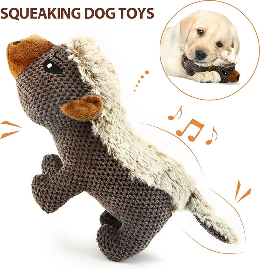 Dog Plush Toys for Aggressive Chewers, Indestructible Dog Squeaky Toys with Crinkle Paper, Durable Teething Chew Toys for Medium and Large Breed (Grey)