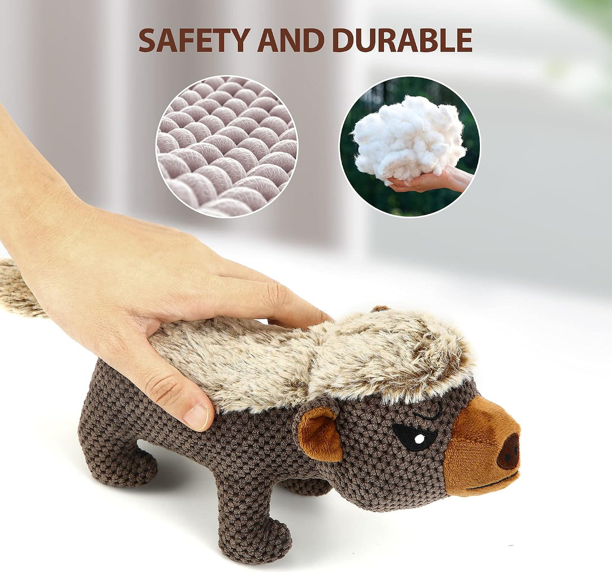 Dog Plush Toys for Aggressive Chewers, Indestructible Dog Squeaky Toys with Crinkle Paper, Durable Teething Chew Toys for Medium and Large Breed (Grey)