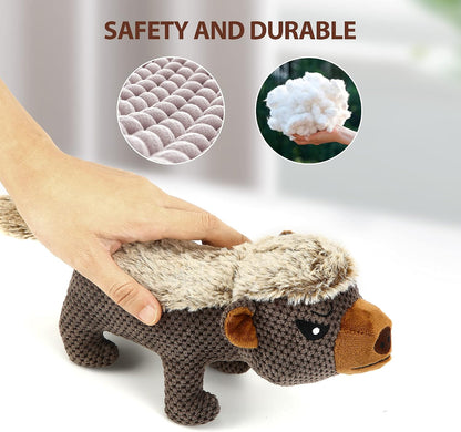 Dog Plush Toys for Aggressive Chewers, Indestructible Dog Squeaky Toys with Crinkle Paper, Durable Teething Chew Toys for Medium and Large Breed (Grey)