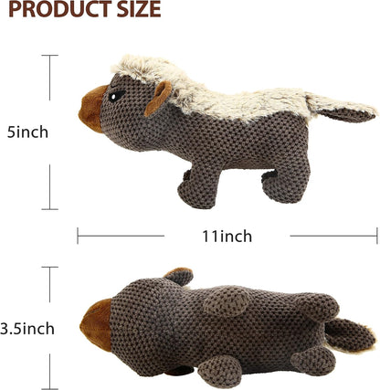 Dog Plush Toys for Aggressive Chewers, Indestructible Dog Squeaky Toys with Crinkle Paper, Durable Teething Chew Toys for Medium and Large Breed (Grey)