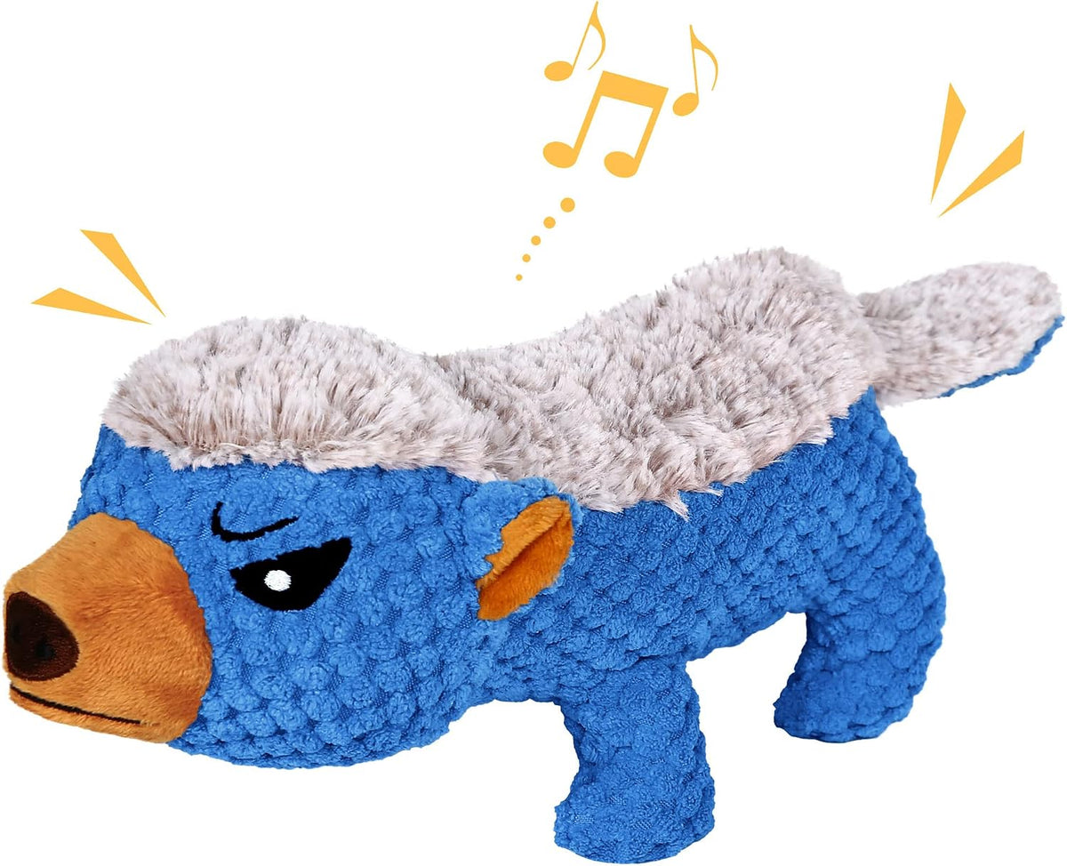 Dog Plush Toys for Aggressive Chewers, Indestructible Dog Squeaky Toys with Crinkle Paper, Durable Teething Chew Toys for Medium and Large Breed (Grey)