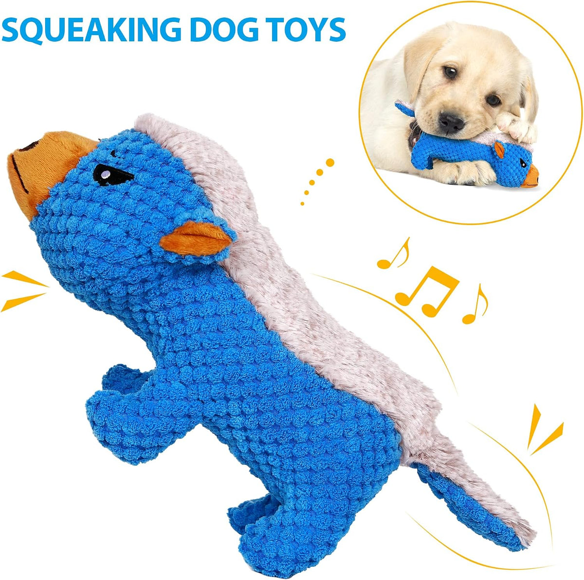 Dog Plush Toys for Aggressive Chewers, Indestructible Dog Squeaky Toys with Crinkle Paper, Durable Teething Chew Toys for Medium and Large Breed (Grey)