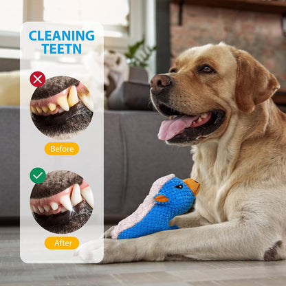 Dog Plush Toys for Aggressive Chewers, Indestructible Dog Squeaky Toys with Crinkle Paper, Durable Teething Chew Toys for Medium and Large Breed (Grey)
