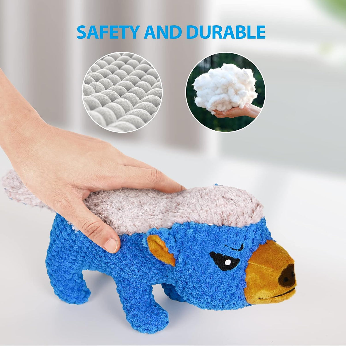 Dog Plush Toys for Aggressive Chewers, Indestructible Dog Squeaky Toys with Crinkle Paper, Durable Teething Chew Toys for Medium and Large Breed (Grey)