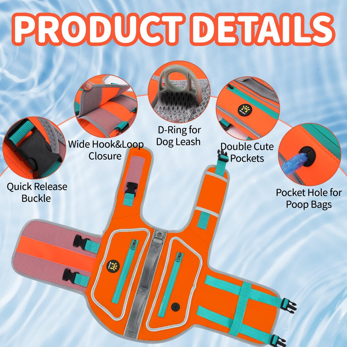 Dog Life Jacket, Good Visibility Pet Swimming Vest for Boating XL