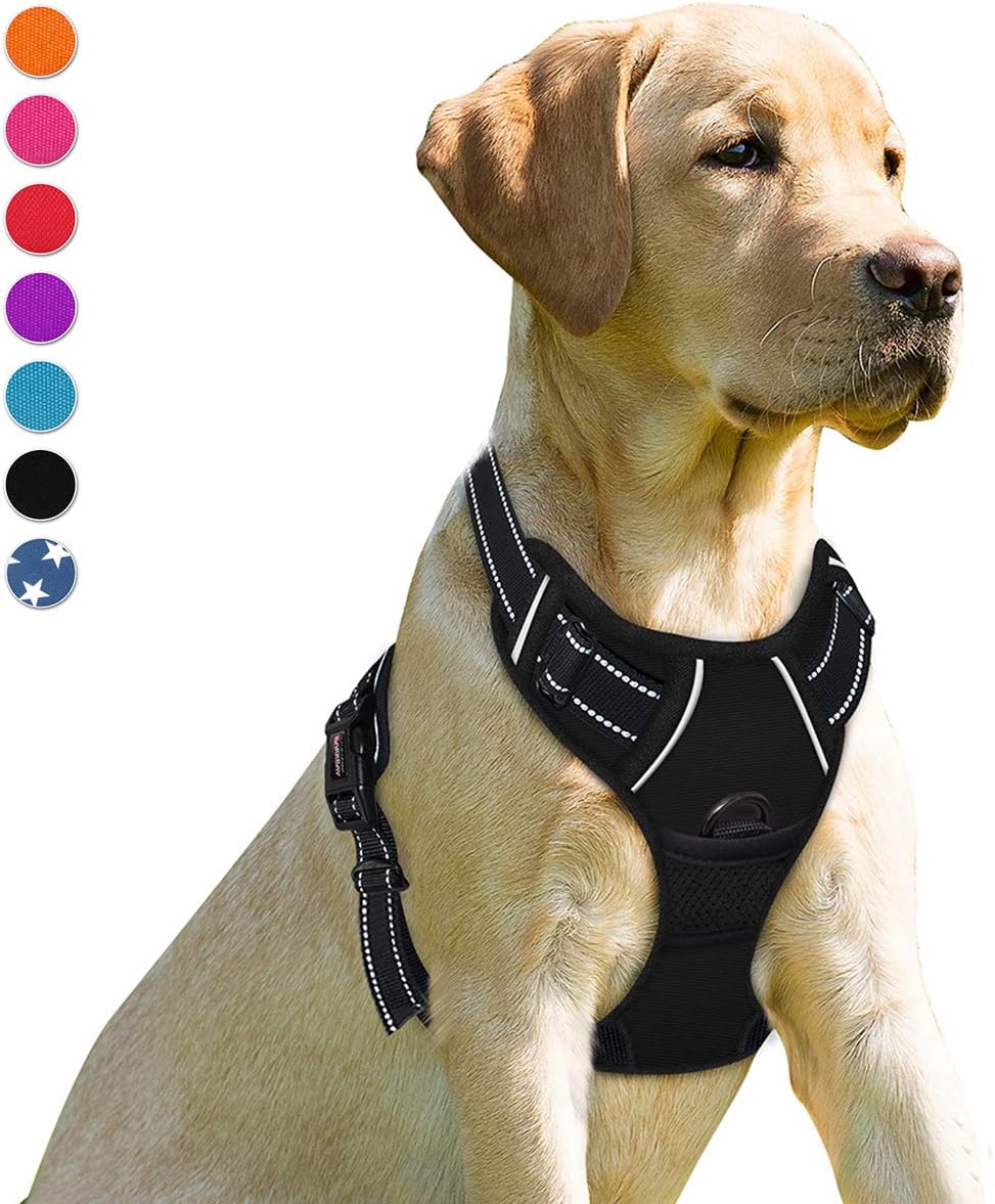 Dog Harness No Pull for Large Dogs Front Back Clips,Dog Vest | Soft Padded No Choke With Handle,Easy On&Off,Adjustable Reflective For Walking Training Running(Black,L)