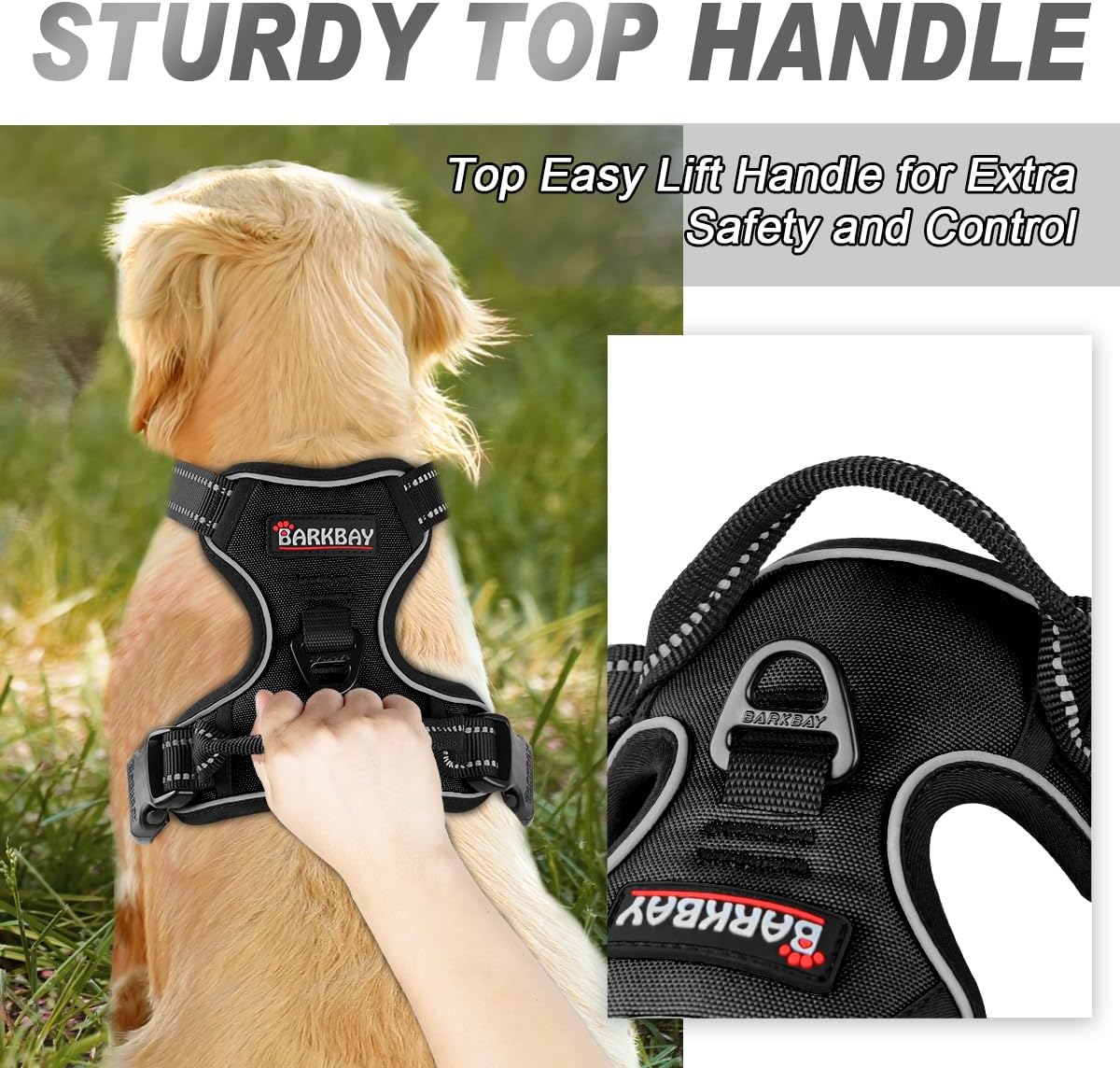 Dog Harness No Pull for Large Dogs Front Back Clips,Dog Vest | Soft Padded No Choke With Handle,Easy On&Off,Adjustable Reflective For Walking Training Running(Black,L)