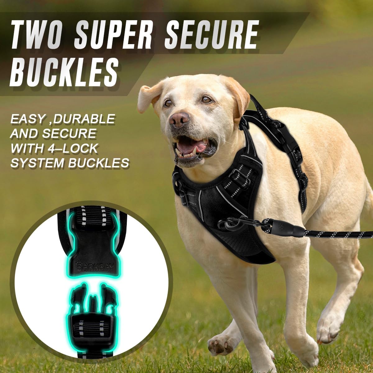 Dog Harness No Pull for Large Dogs Front Back Clips,Dog Vest | Soft Padded No Choke With Handle,Easy On&Off,Adjustable Reflective For Walking Training Running(Black,L)