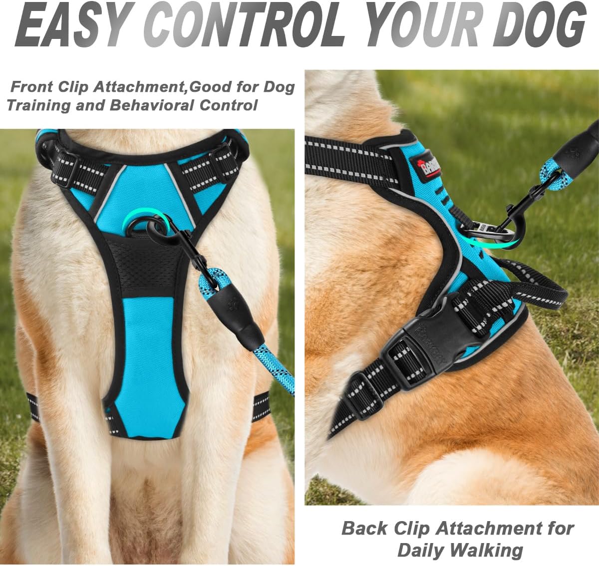 Dog Harness No Pull for Large Dogs Front Back Clips,Dog Vest | Soft Padded No Choke With Handle,Easy On&Off,Adjustable Reflective For Walking Training Running(Black,L)