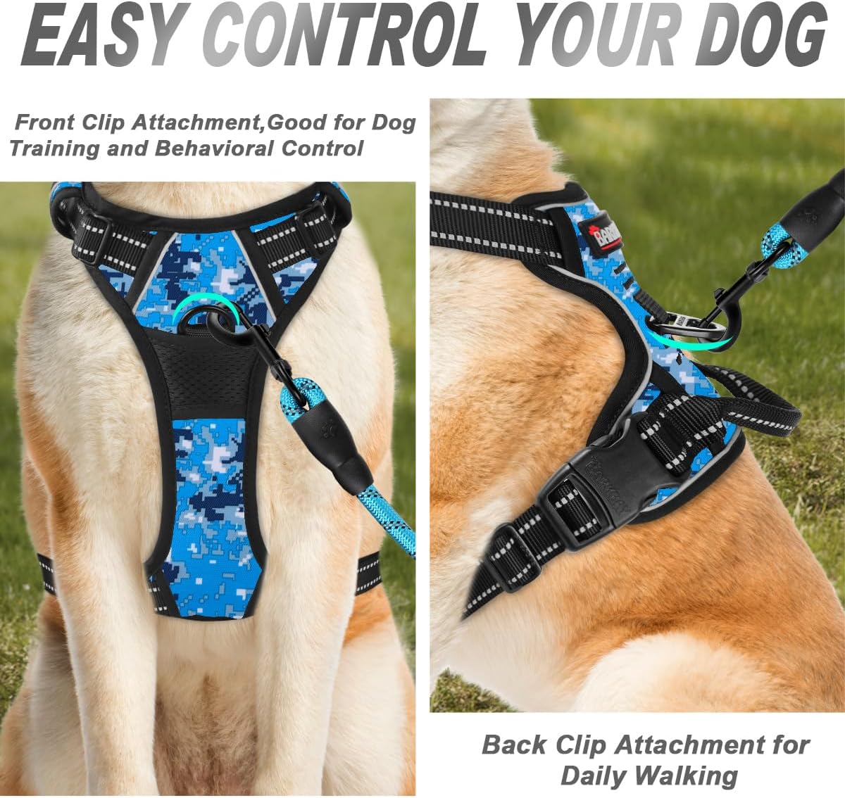 Dog Harness No Pull for Large Dogs Front Back Clips,Dog Vest | Soft Padded No Choke With Handle,Easy On&Off,Adjustable Reflective For Walking Training Running(Black,L)