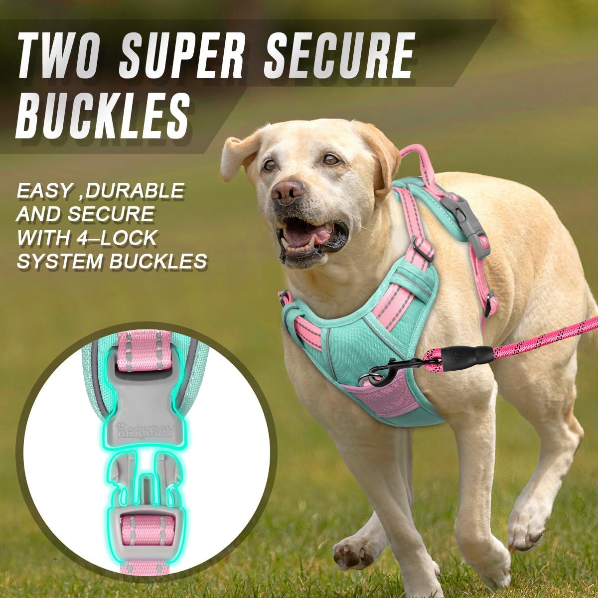 Dog Harness No Pull for Large Dogs Front Back Clips,Dog Vest | Soft Padded No Choke With Handle,Easy On&Off,Adjustable Reflective For Walking Training Running(Black,L)