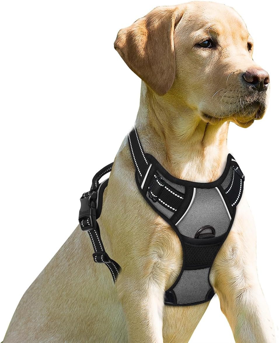 Dog Harness No Pull for Large Dogs Front Back Clips,Dog Vest | Soft Padded No Choke With Handle,Easy On&Off,Adjustable Reflective For Walking Training Running(Black,L)