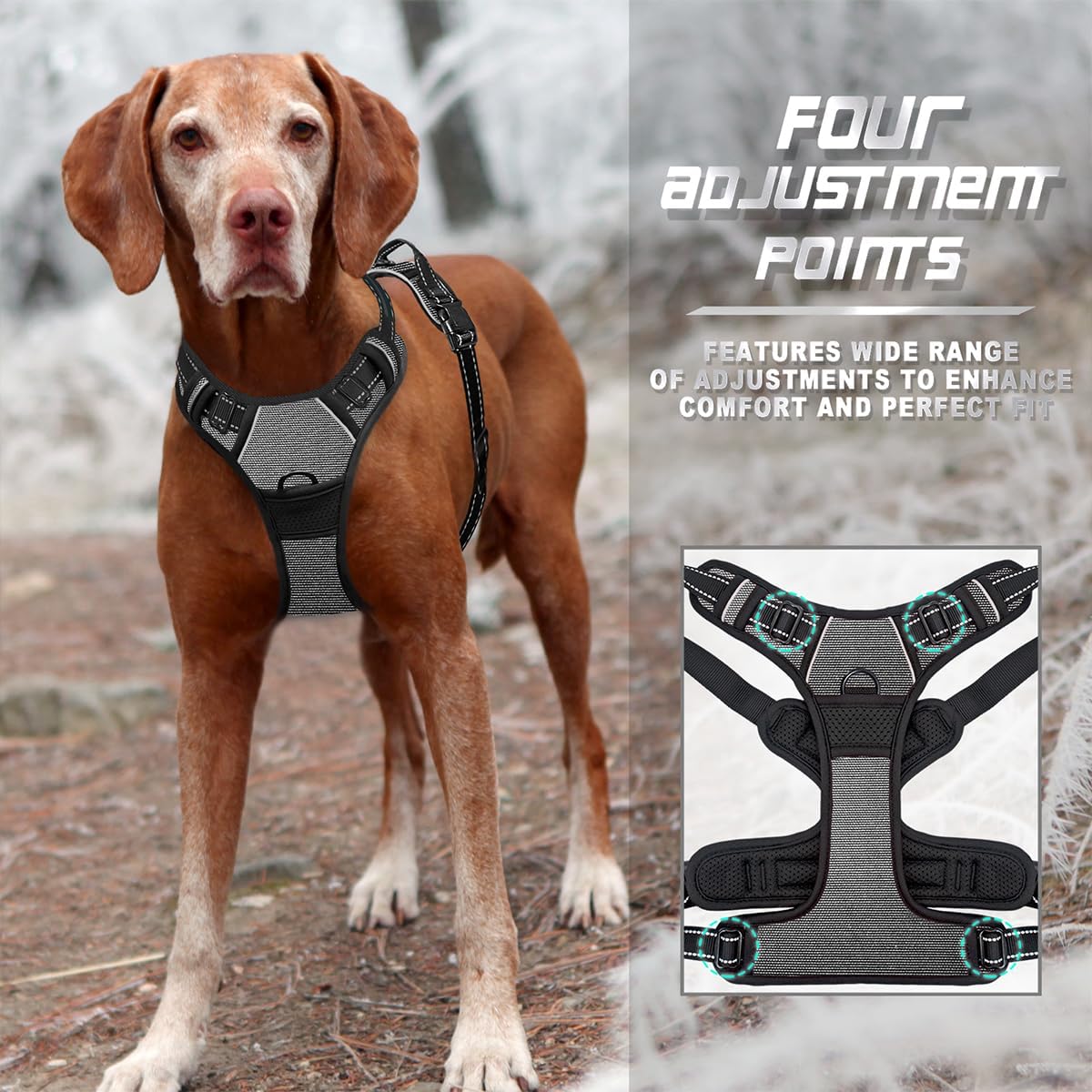 Dog Harness No Pull for Large Dogs Front Back Clips,Dog Vest | Soft Padded No Choke With Handle,Easy On&Off,Adjustable Reflective For Walking Training Running(Black,L)