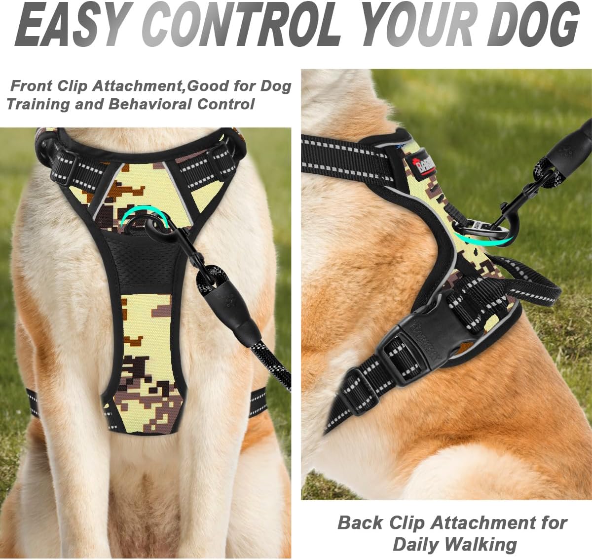 Dog Harness No Pull for Large Dogs Front Back Clips,Dog Vest | Soft Padded No Choke With Handle,Easy On&Off,Adjustable Reflective For Walking Training Running(Black,L)